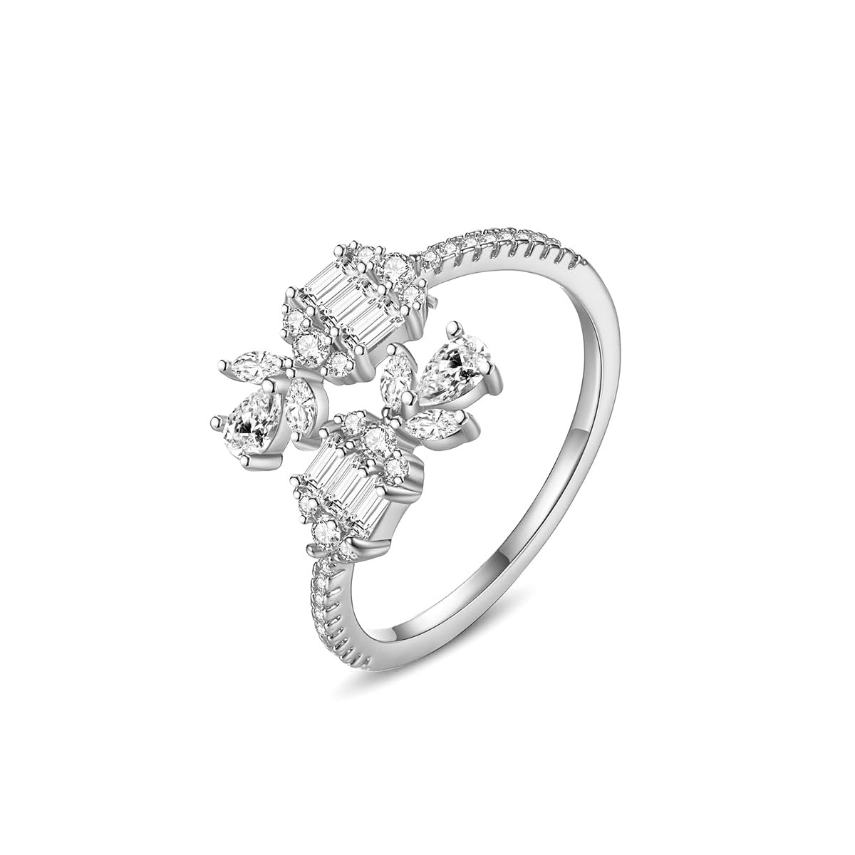 14K Gold Flower Open Twist Eternity Band for Women, Moissanite Crossover Stackable Ring, Ideal Gift for Girlfriend