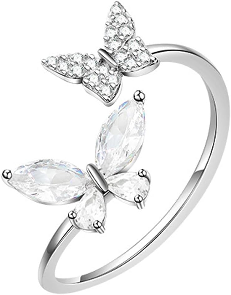 925 Sterling Silver Butterfly Ring Handmade Rings Dainty Adjustable Open Cuff Rings Jewelry Gifts for Women