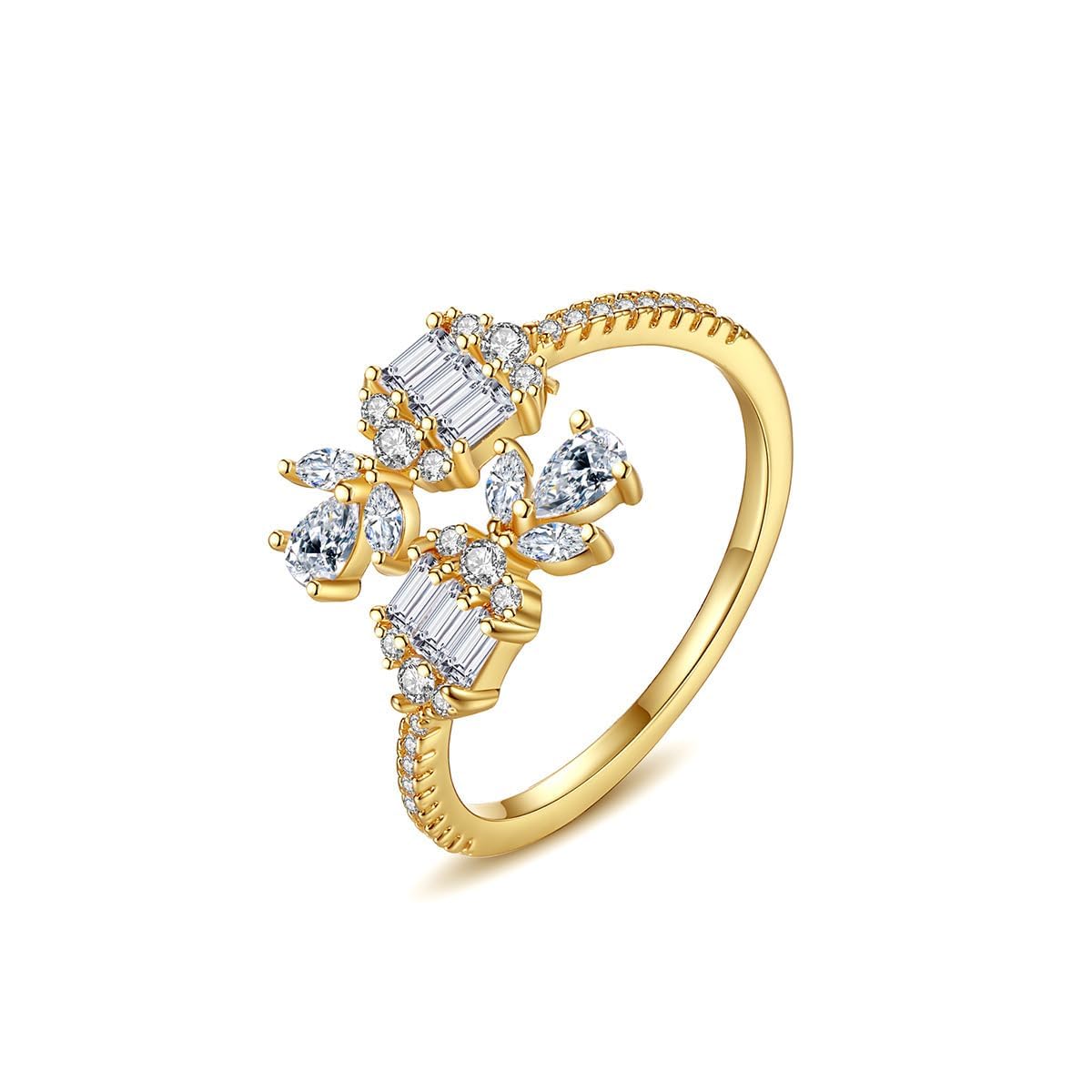 14K Gold Flower Open Twist Eternity Band for Women, Moissanite Crossover Stackable Ring, Ideal Gift for Girlfriend