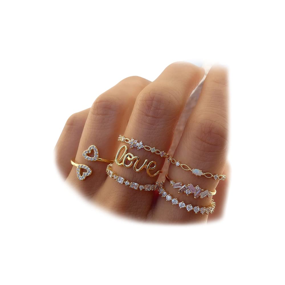KISS WIFE Gold Stackable Moon Star Knuckle Rings Set for Women, Boho Dainty Lightweight Stacking Rings, Vintage Midi Rings Pack, Trendy Jewelry