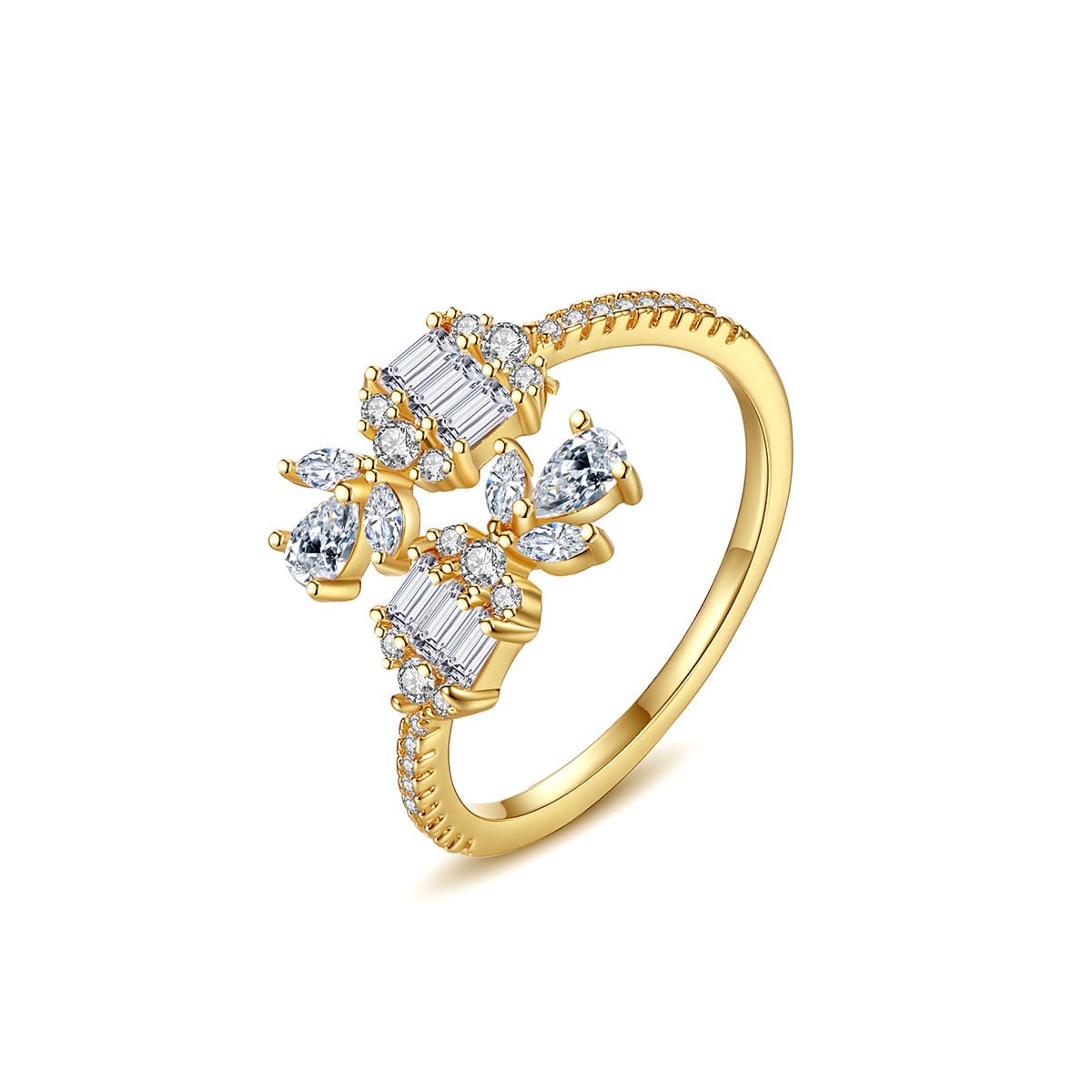 14K Gold Flower Open Twist Eternity Band for Women, Moissanite Crossover Stackable Ring, Ideal Gift for Girlfriend