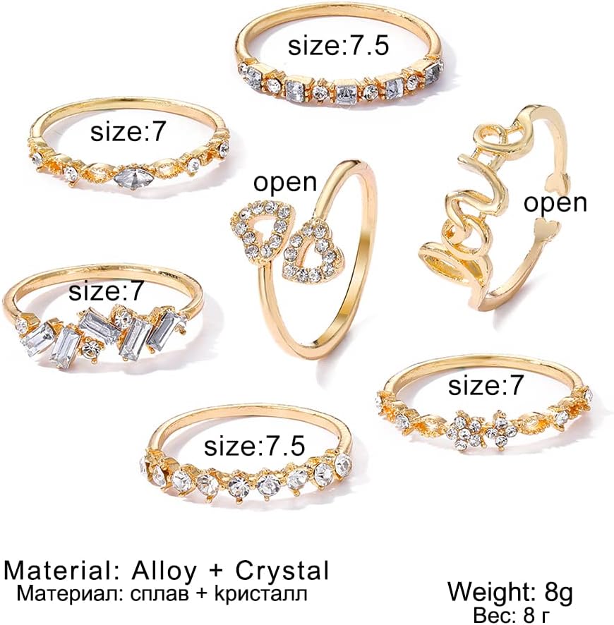 KISS WIFE Gold Stackable Moon Star Knuckle Rings Set for Women, Boho Dainty Lightweight Stacking Rings, Vintage Midi Rings Pack, Trendy Jewelry