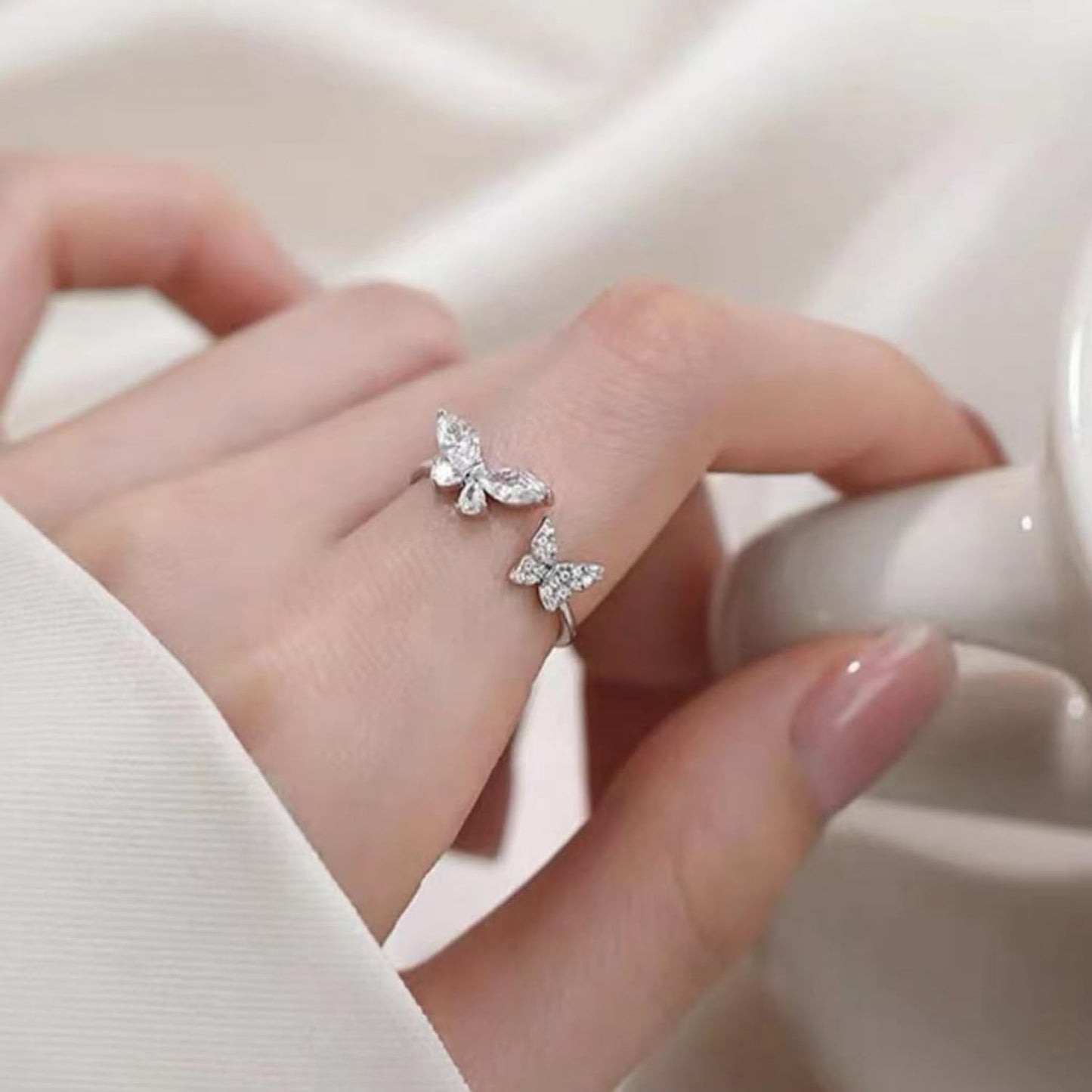 925 Sterling Silver Butterfly Ring Handmade Rings Dainty Adjustable Open Cuff Rings Jewelry Gifts for Women