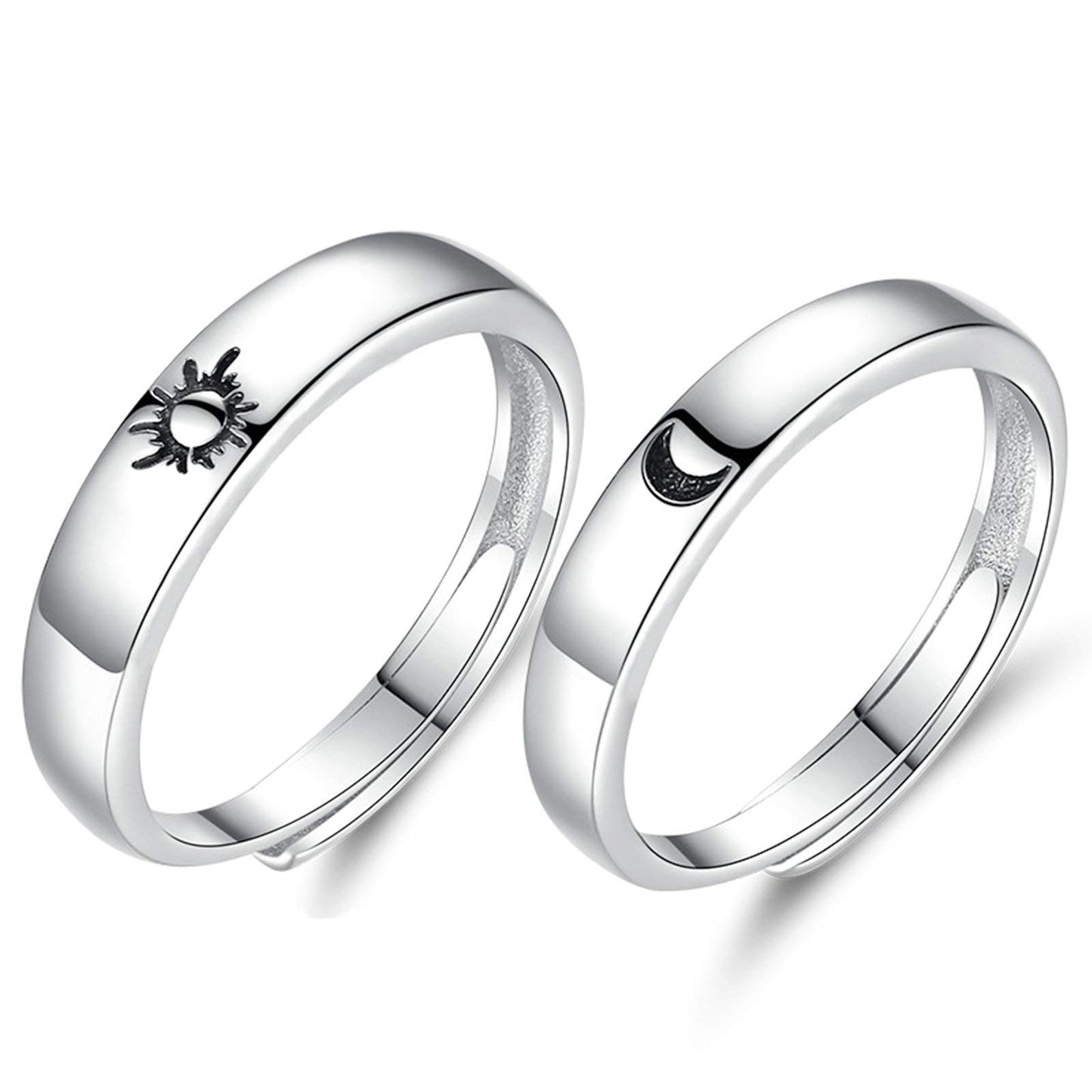 Beydodo 925 Silver Rings Custom Adjustable Sun and Moon Matching Rings Engraved I Love You Couples Rings Wedding
