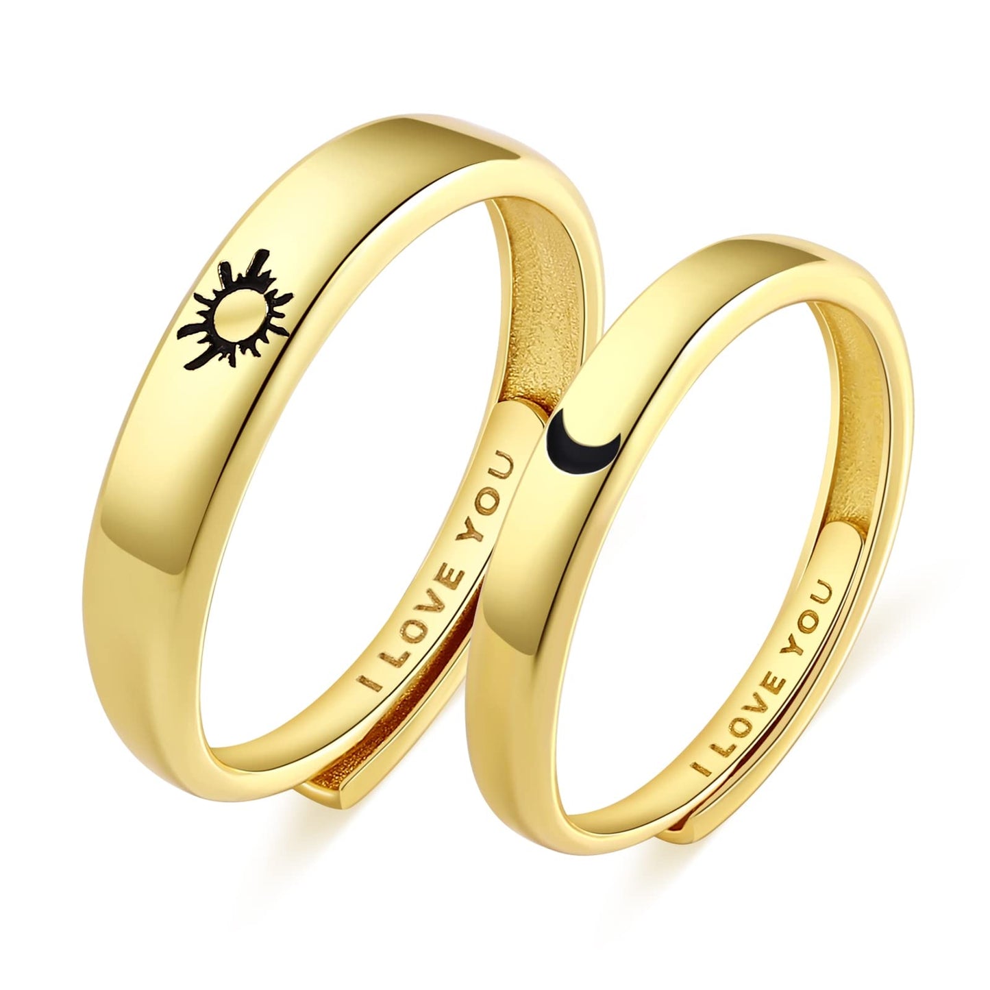 Beydodo 925 Silver Rings Custom Adjustable Sun and Moon Matching Rings Engraved I Love You Couples Rings Wedding