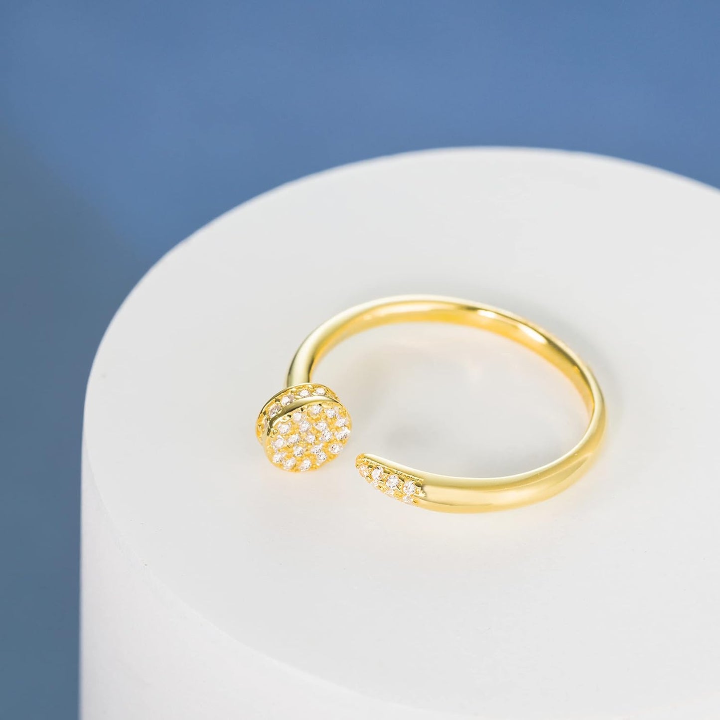 Aloha Jewelry Company 18K Gold Plated Sterling Silver Pave Open Circle Ring Stackable Wedding Band with Cubic Zirconia