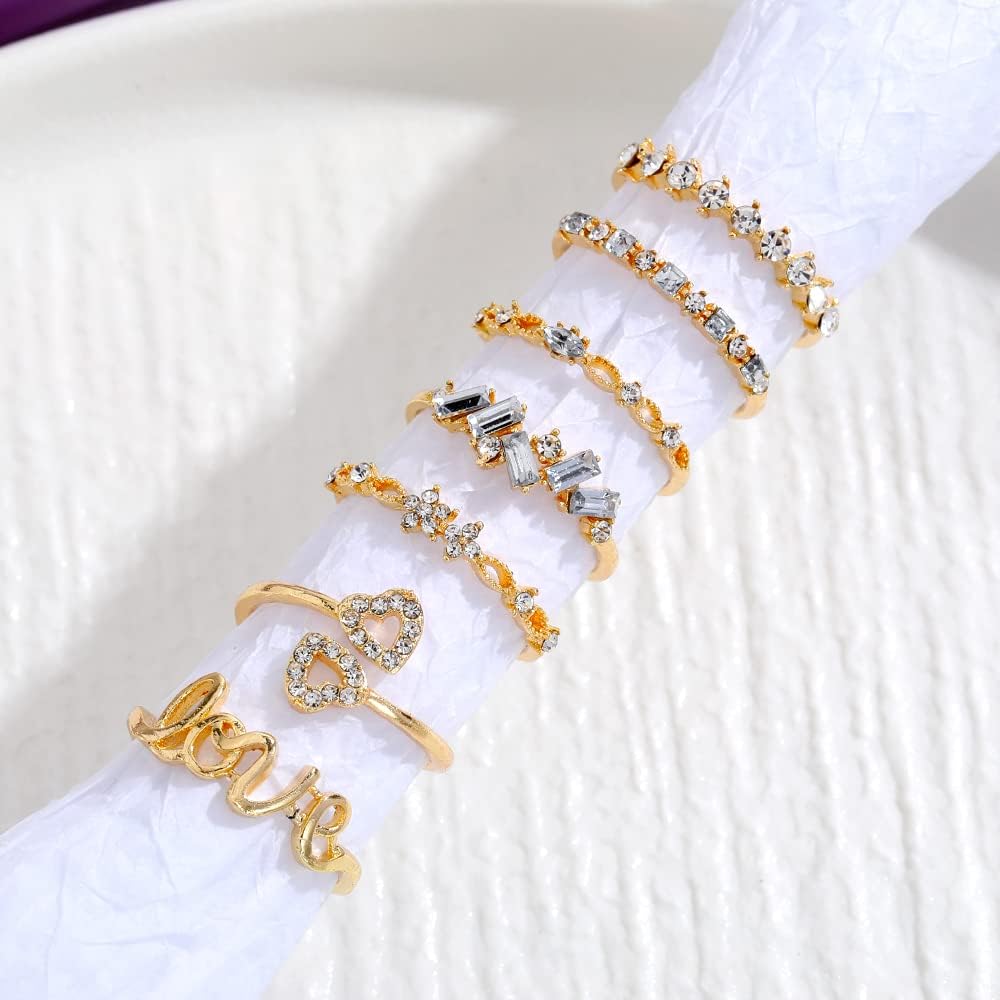 KISS WIFE Gold Stackable Moon Star Knuckle Rings Set for Women, Boho Dainty Lightweight Stacking Rings, Vintage Midi Rings Pack, Trendy Jewelry