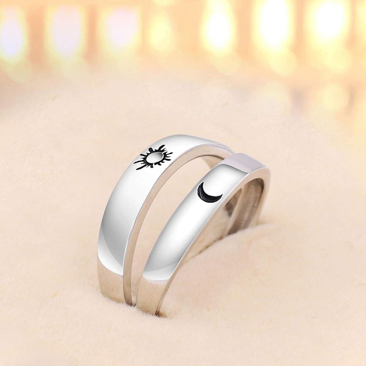 Beydodo 925 Silver Rings Custom Adjustable Sun and Moon Matching Rings Engraved I Love You Couples Rings Wedding
