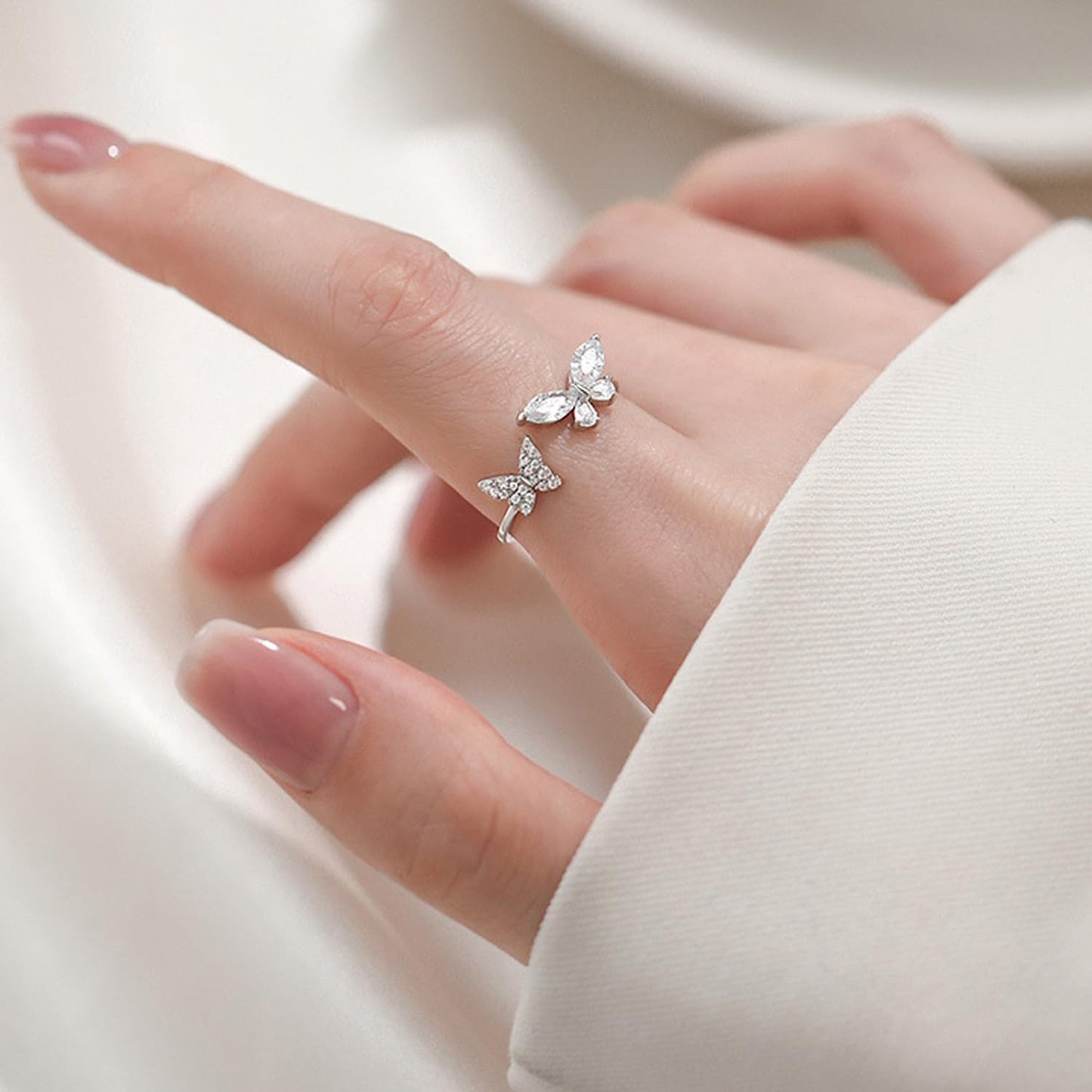 925 Sterling Silver Butterfly Ring Handmade Rings Dainty Adjustable Open Cuff Rings Jewelry Gifts for Women