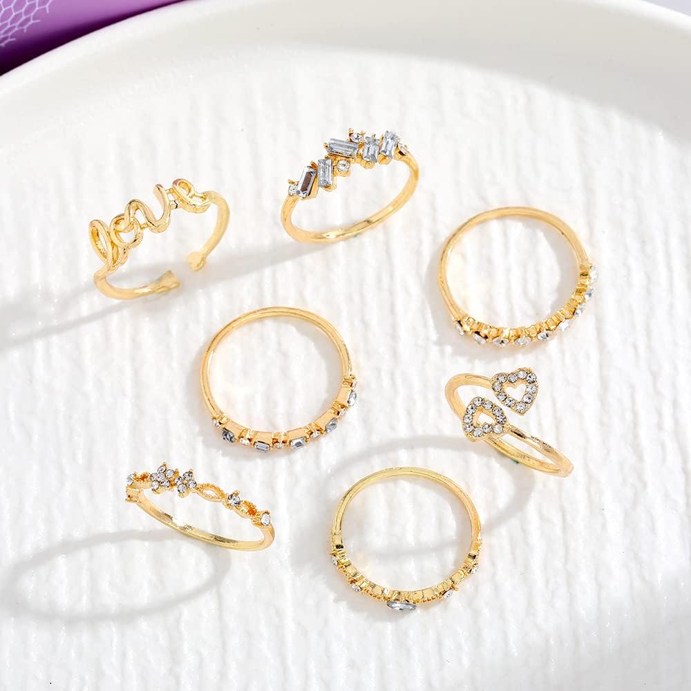 KISS WIFE Gold Stackable Moon Star Knuckle Rings Set for Women, Boho Dainty Lightweight Stacking Rings, Vintage Midi Rings Pack, Trendy Jewelry