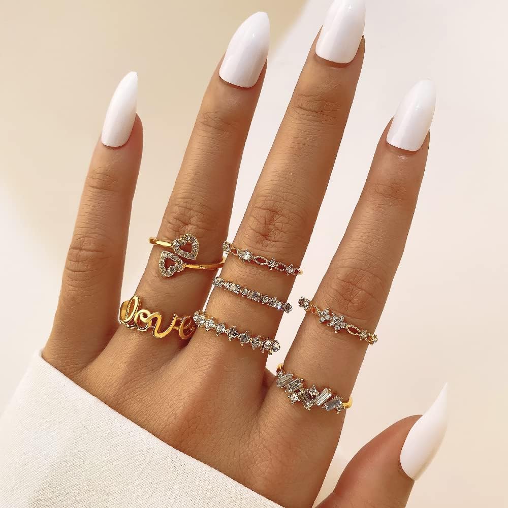 KISS WIFE Gold Stackable Moon Star Knuckle Rings Set for Women, Boho Dainty Lightweight Stacking Rings, Vintage Midi Rings Pack, Trendy Jewelry