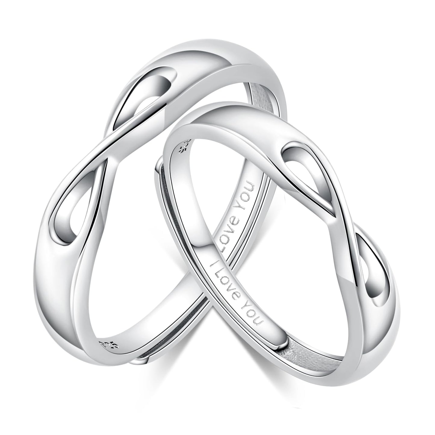 Beydodo 925 Silver Rings Custom Adjustable Sun and Moon Matching Rings Engraved I Love You Couples Rings Wedding