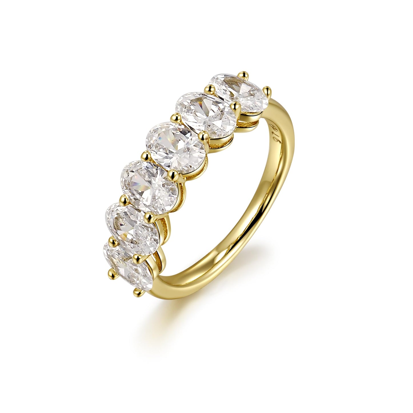 LUCA SMITH 0.5CT CZ Wedding Bands for Women 14K Gold Plated 6-Stone Oval Cut AAAAA Cubic Zirconia Simulated Diamond Stackable Half Eternity Engagement Promise Anniversary Ring for Her Size 6-10