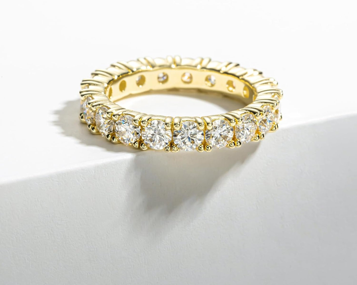 Moissanite Wedding Band 4ct/2.1ct D Color VVS1 Round Cut 14K Yellow Gold Plated 925 Sterling Silver Eternity Band Rings for Women