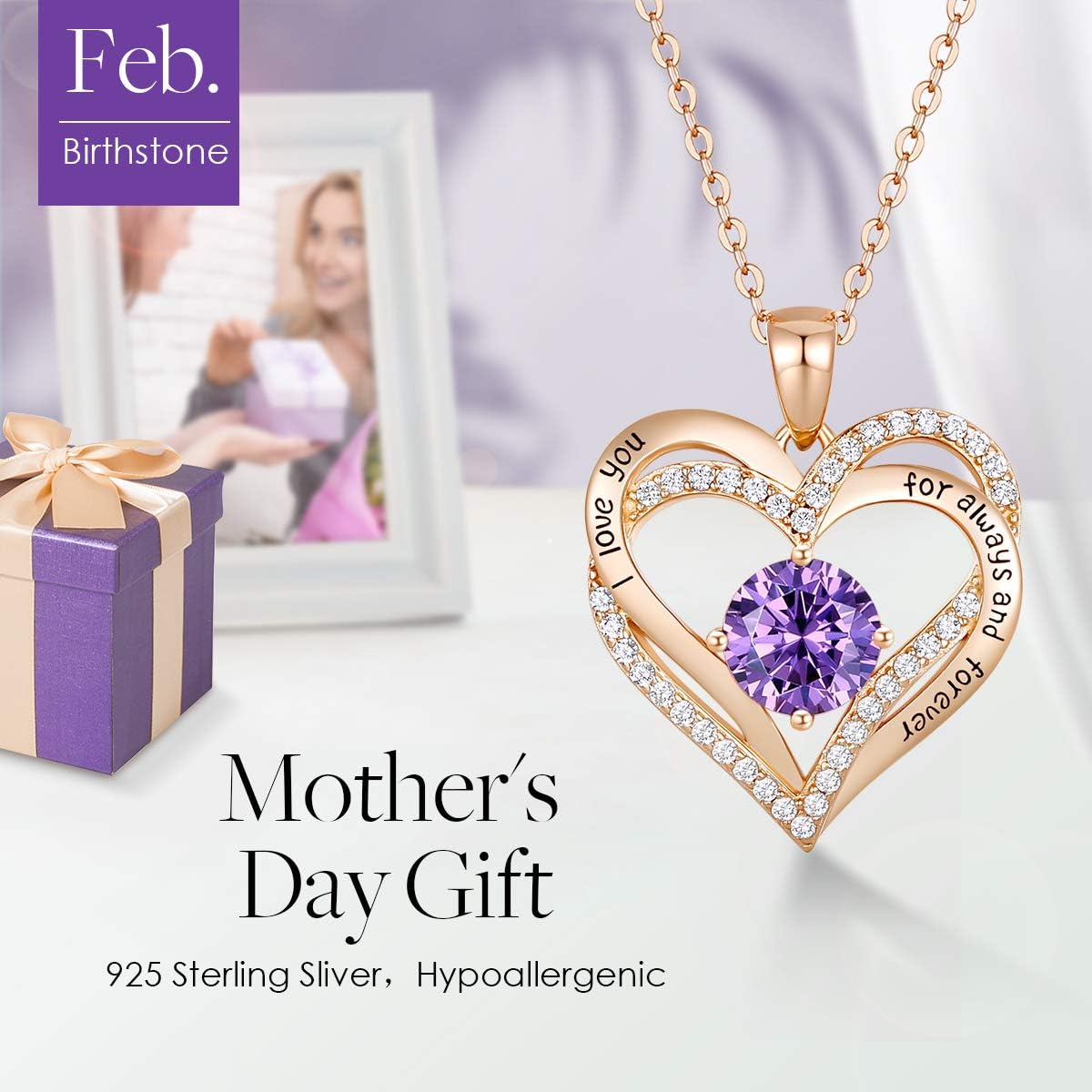 CDE Forever Love Heart Necklaces for Women, Wedding Anniversary, Birthday Mothers Day Gifts for Mom, Mother, Wife, Girlfriend, S925 Silver Jewelry with Birthstone Pendant