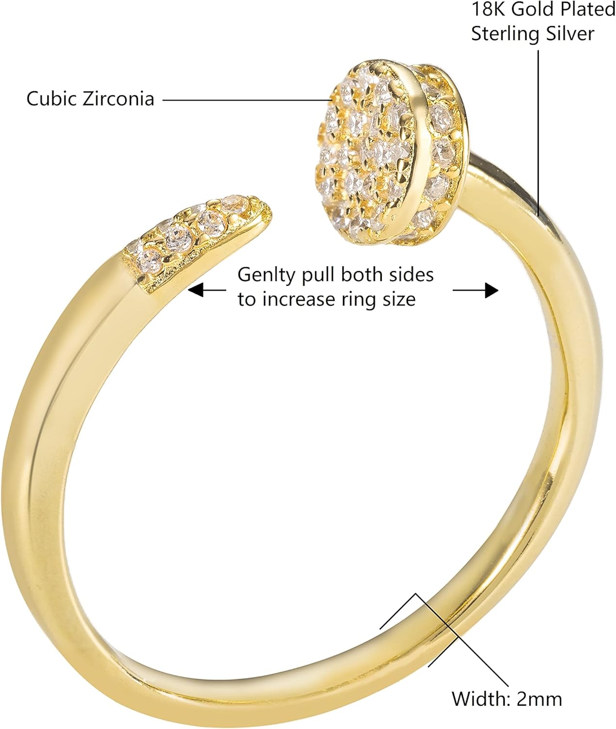 Aloha Jewelry Company 18K Gold Plated Sterling Silver Pave Open Circle Ring Stackable Wedding Band with Cubic Zirconia