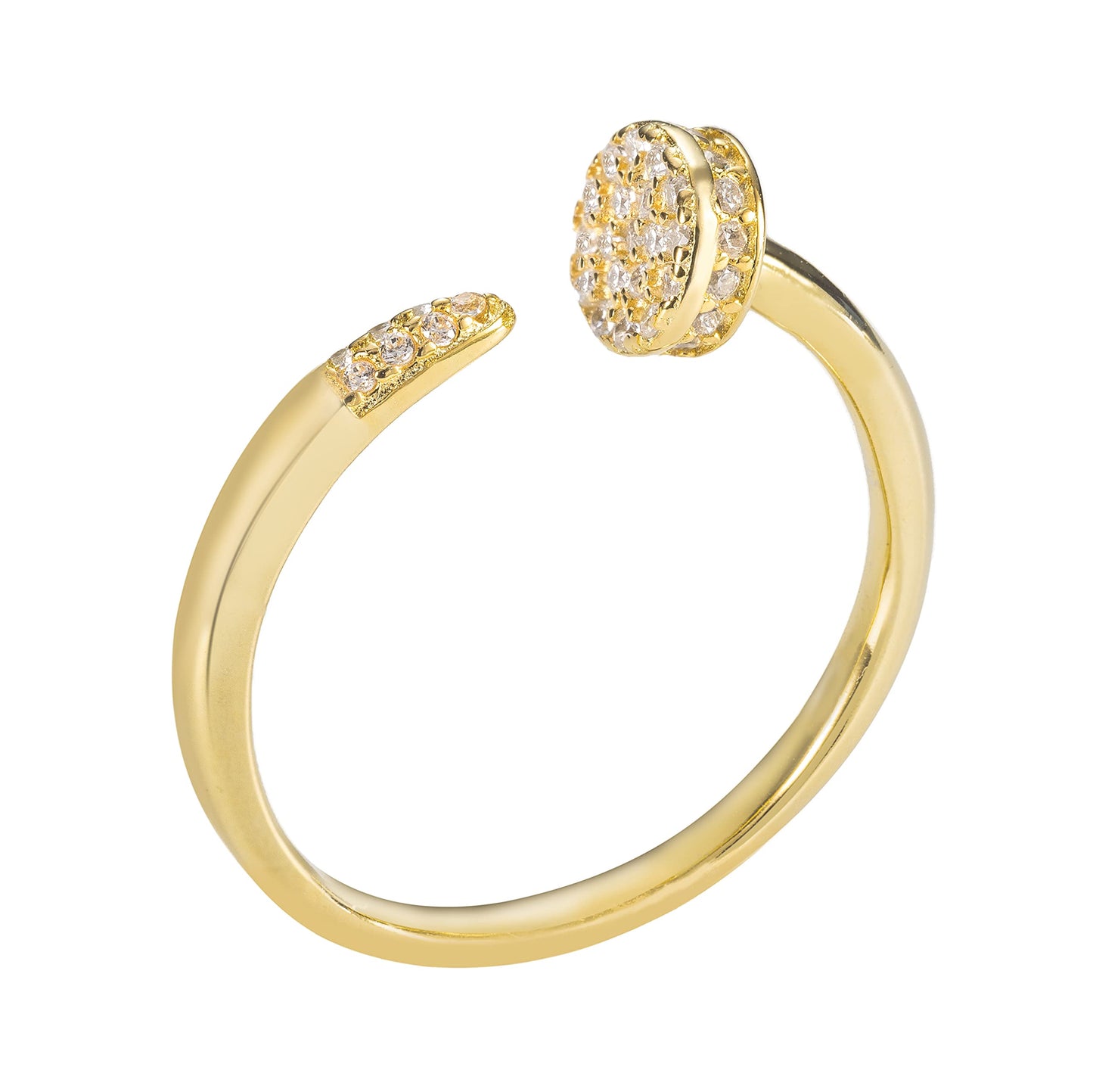 Aloha Jewelry Company 18K Gold Plated Sterling Silver Pave Open Circle Ring Stackable Wedding Band with Cubic Zirconia