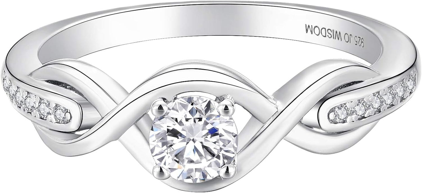 JO WISDOM Infinity Knot Promise Rings for Her Sterling Silver Cubic Zirconia Wedding Engagement Rings