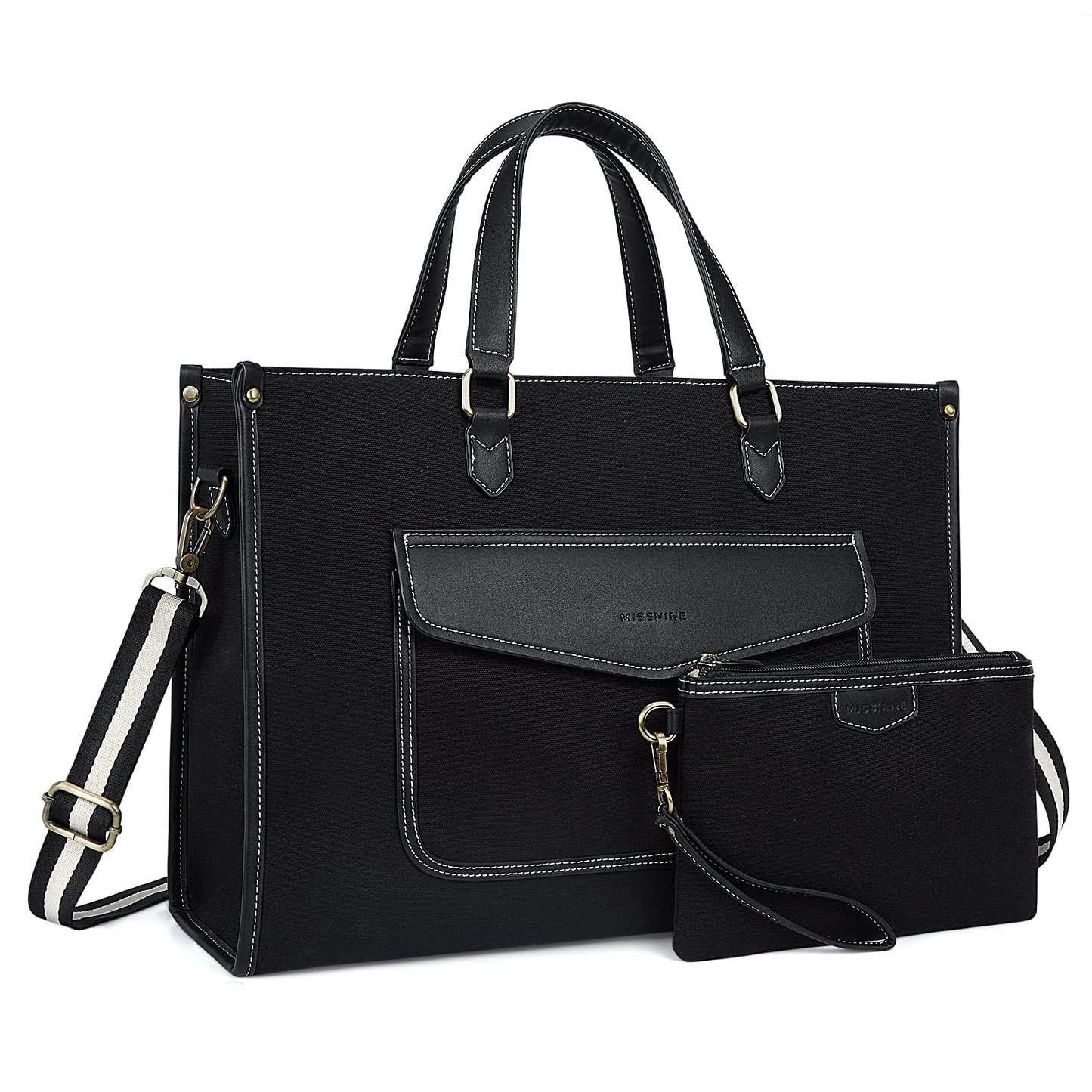 Missnine Tote Bag Canvas Laptop Bag 15.6 inch Work Bags for Women Teacher Bag Casual Computer Shoulder Purse for Office, College, Travel
