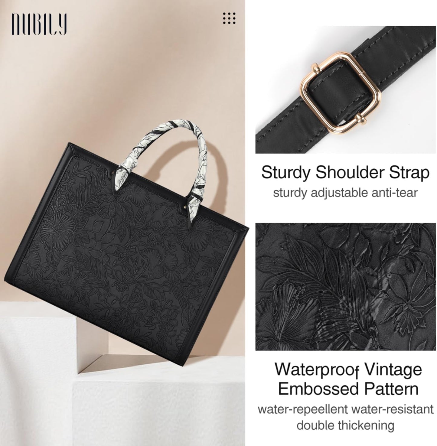 Laptop Bag for Women 15.6 Inch Tote Waterproof Leather Computer Business Lightweight Office Briefcase Large Capacity Handbag Shoulder Black