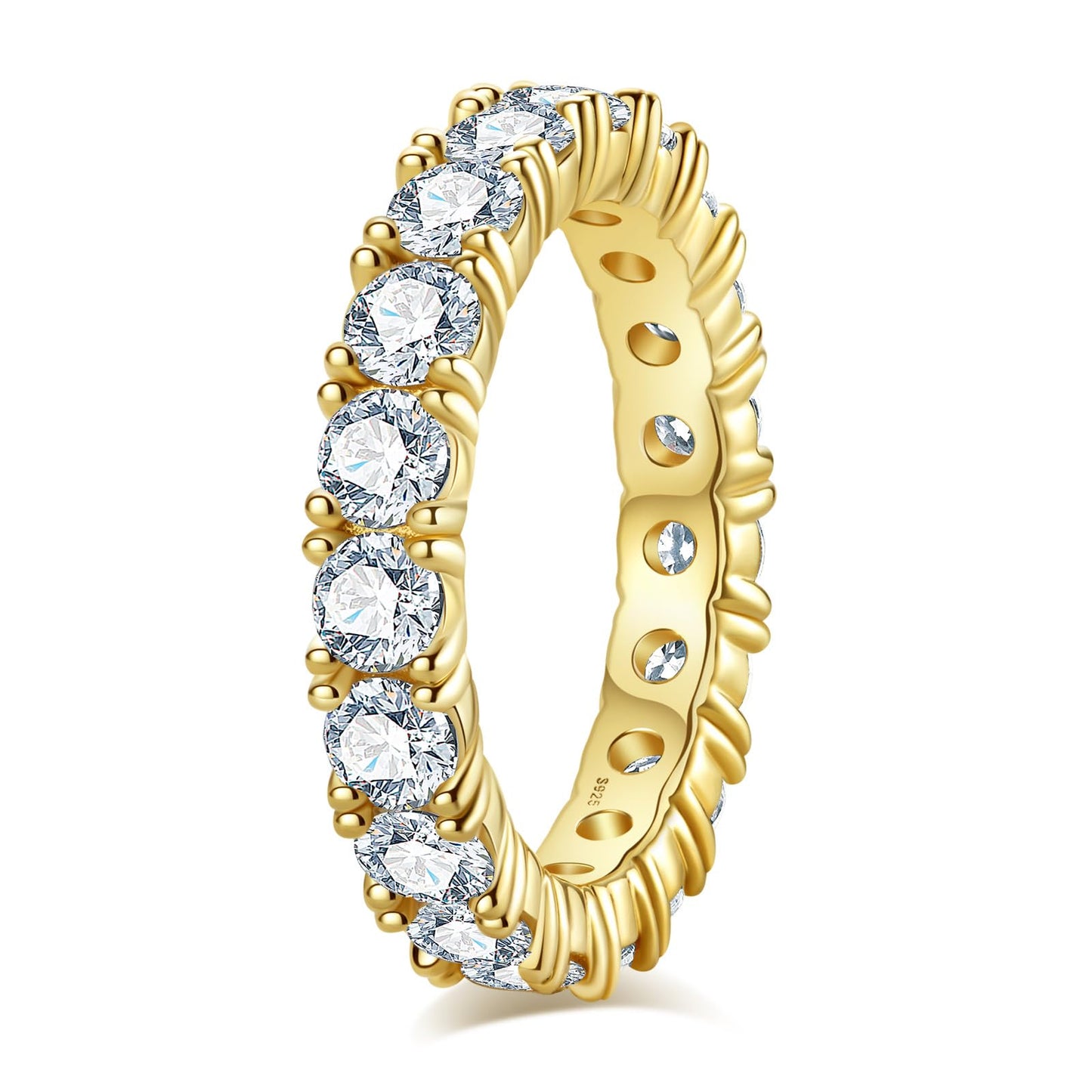 Moissanite Wedding Band 4ct/2.1ct D Color VVS1 Round Cut 14K Yellow Gold Plated 925 Sterling Silver Eternity Band Rings for Women