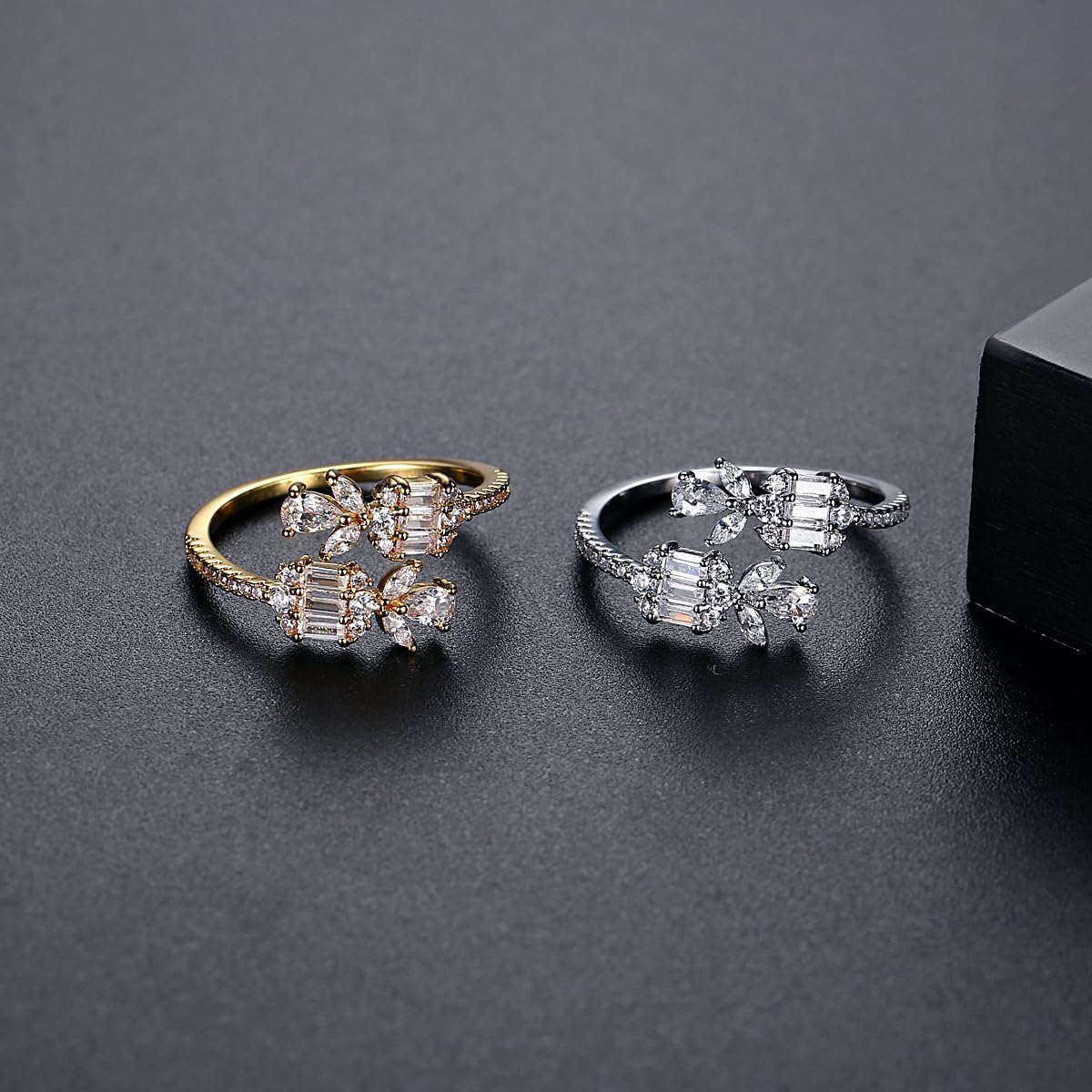 14K Gold Flower Open Twist Eternity Band for Women, Moissanite Crossover Stackable Ring, Ideal Gift for Girlfriend