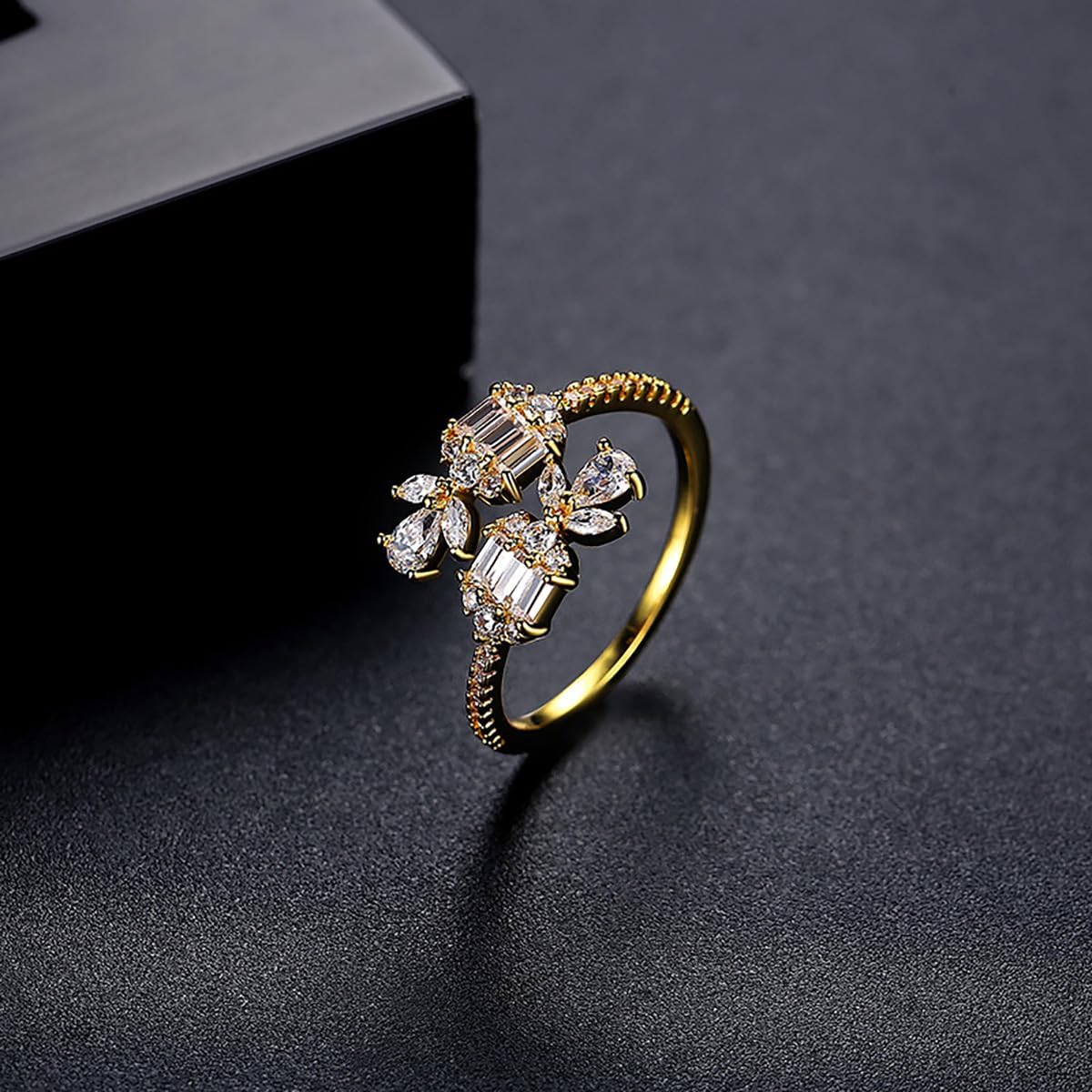 14K Gold Flower Open Twist Eternity Band for Women, Moissanite Crossover Stackable Ring, Ideal Gift for Girlfriend