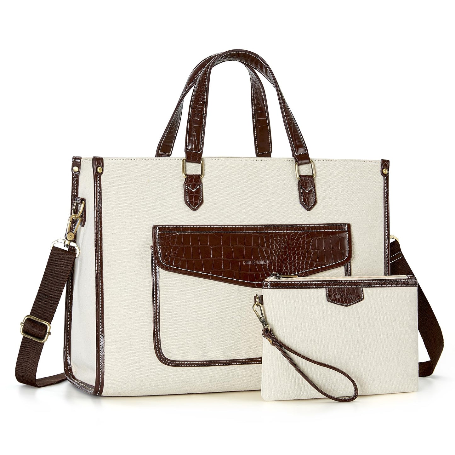 Missnine Tote Bag Canvas Laptop Bag 15.6 inch Work Bags for Women Teacher Bag Casual Computer Shoulder Purse for Office, College, Travel