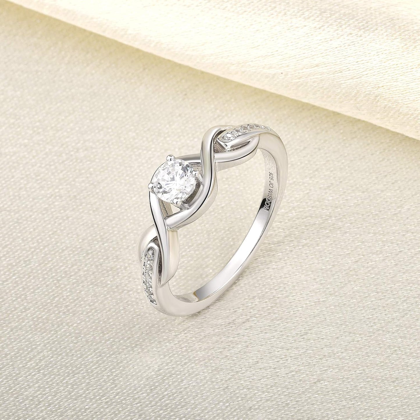 JO WISDOM Infinity Knot Promise Rings for Her Sterling Silver Cubic Zirconia Wedding Engagement Rings