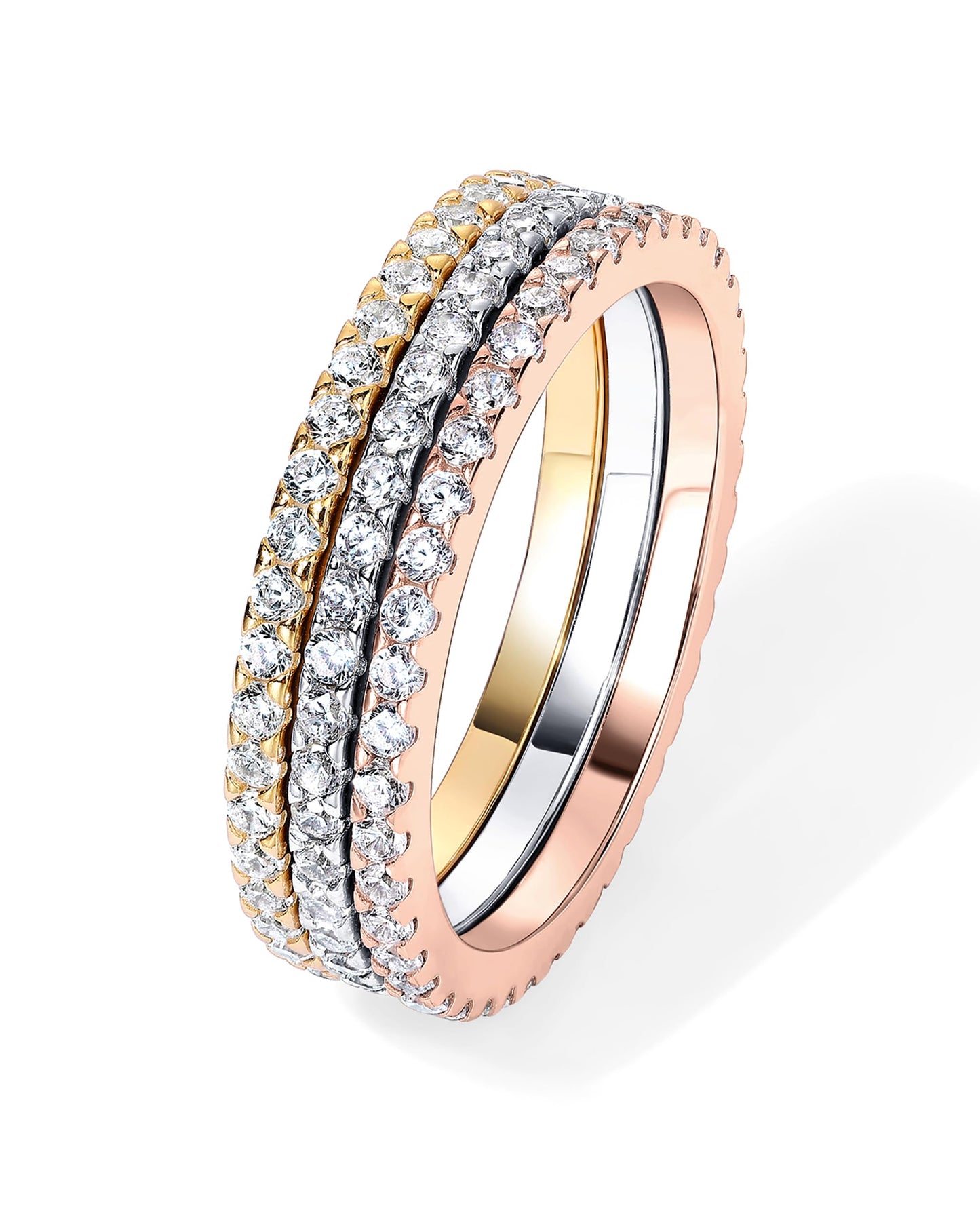 PAVOI 14K Gold Plated Solid 925 Sterling Silver CZ Simulated Diamond Stackable Ring Eternity Bands for Women
