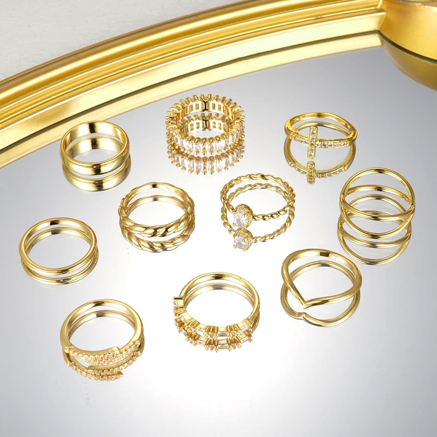 10 PCS 14K Gold Plated Rings Set for Women, Dainty Gold Knuckle Ring Non Tarnish, Simple Thumb Stacking Rings Pack Size 6/7/8/9/10