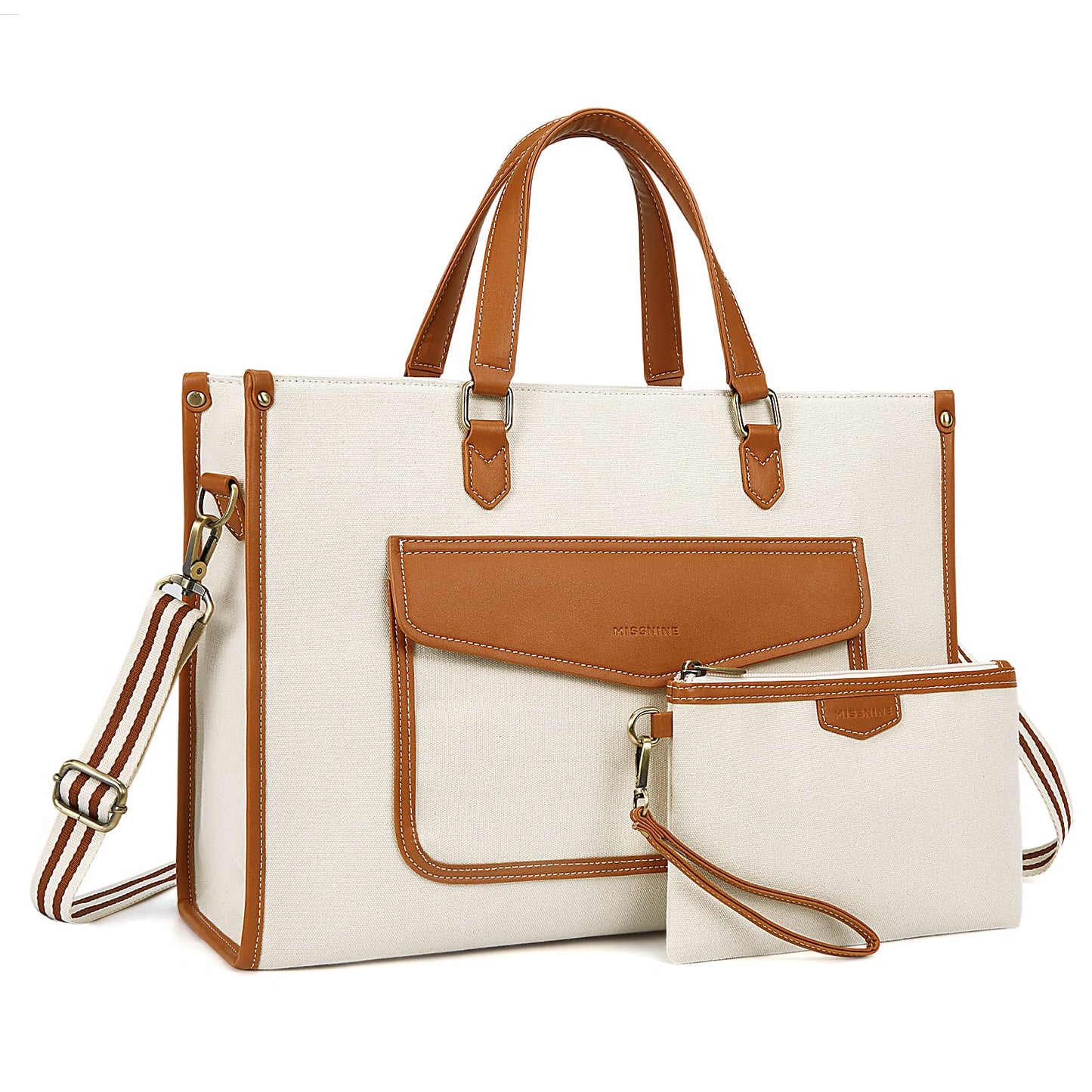 Missnine Tote Bag Canvas Laptop Bag 15.6 inch Work Bags for Women Teacher Bag Casual Computer Shoulder Purse for Office, College, Travel