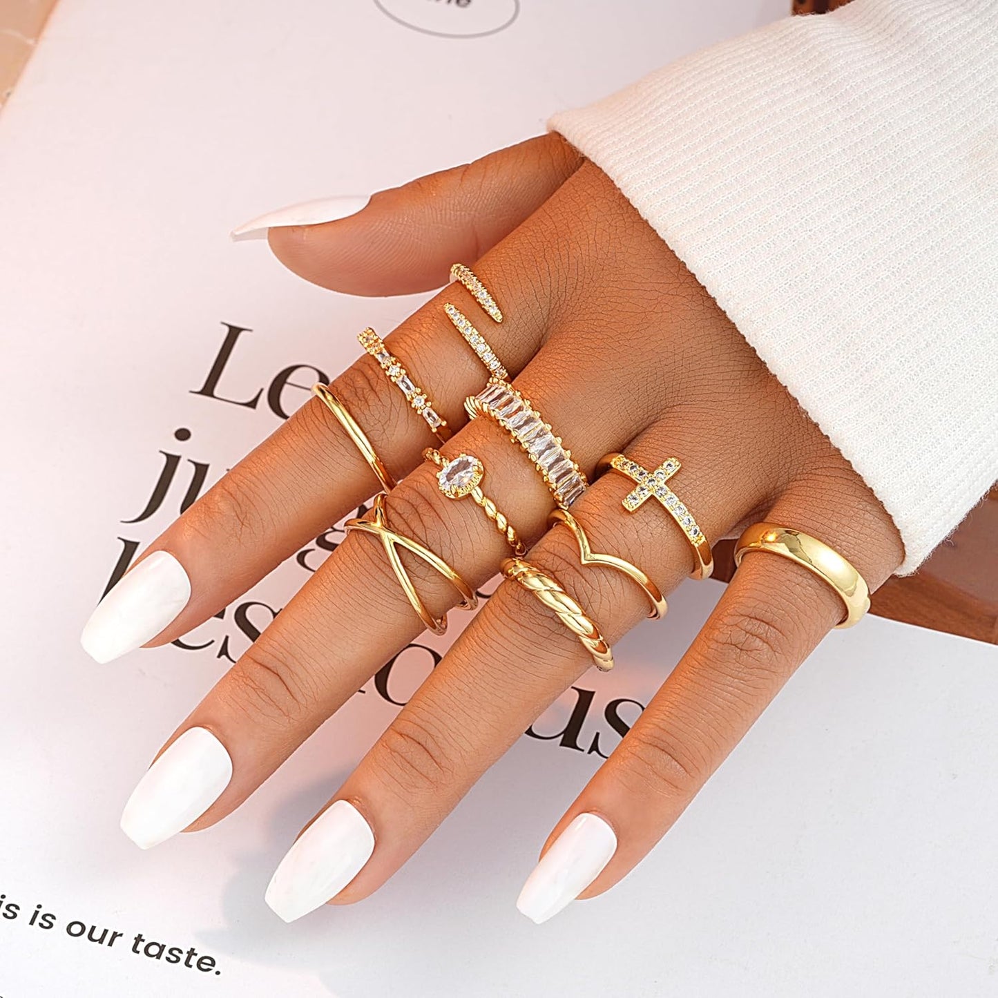 10 PCS 14K Gold Plated Rings Set for Women, Dainty Gold Knuckle Ring Non Tarnish, Simple Thumb Stacking Rings Pack Size 6/7/8/9/10