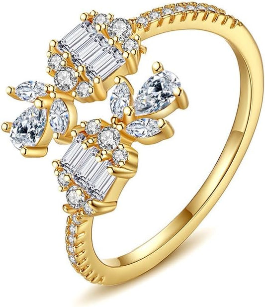 14K Gold Flower Open Twist Eternity Band for Women, Moissanite Crossover Stackable Ring, Ideal Gift for Girlfriend