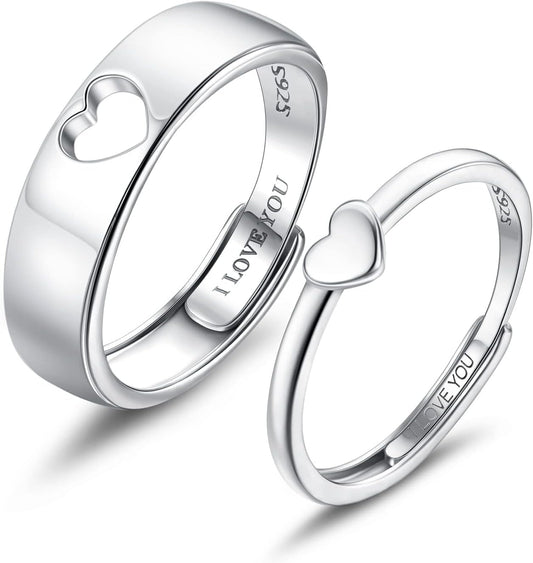MILACOLATO Matching Rings for Couples 925 Sterling Silver Matching Heart Promise Rings I Love You Engagement Wedding Ring Sets for Him and Her Adjustable Butterfly Matching Rings Valentines Day Gifts
