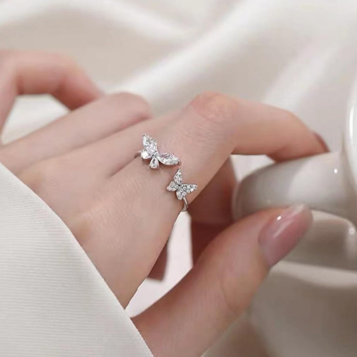 925 Sterling Silver Butterfly Ring Handmade Rings Dainty Adjustable Open Cuff Rings Jewelry Gifts for Women