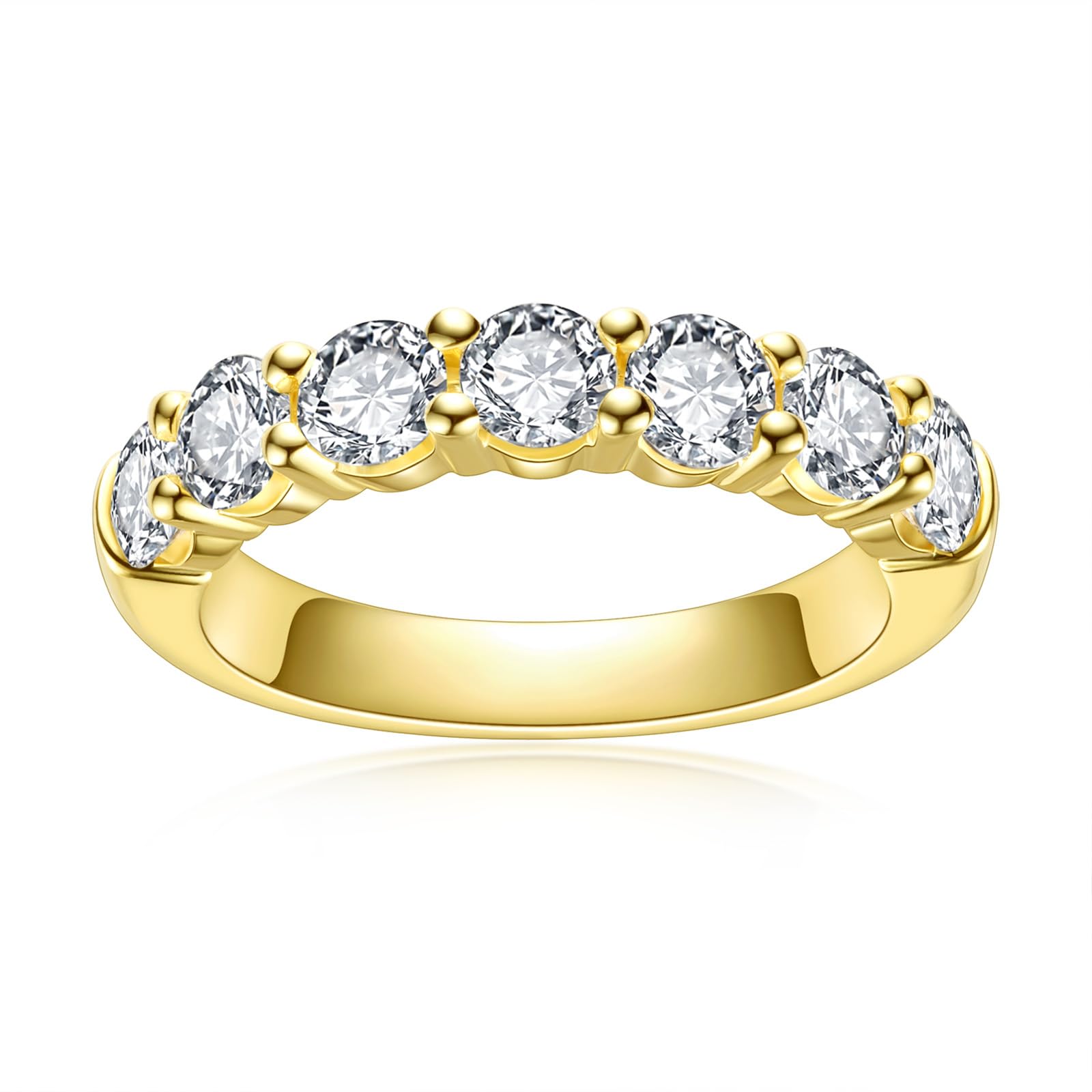 Moissanite Wedding Band 4ct/2.1ct D Color VVS1 Round Cut 14K Yellow Gold Plated 925 Sterling Silver Eternity Band Rings for Women