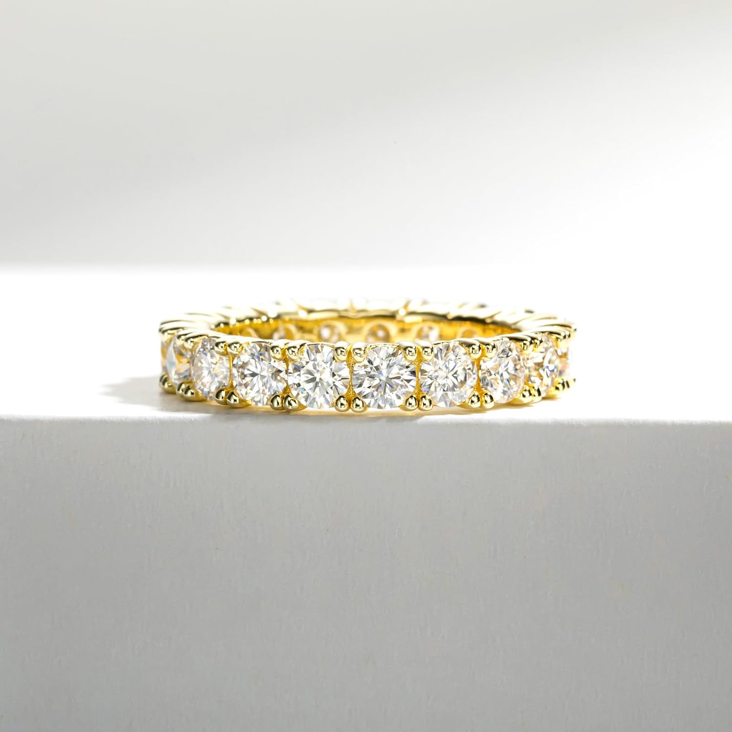 Moissanite Wedding Band 4ct/2.1ct D Color VVS1 Round Cut 14K Yellow Gold Plated 925 Sterling Silver Eternity Band Rings for Women