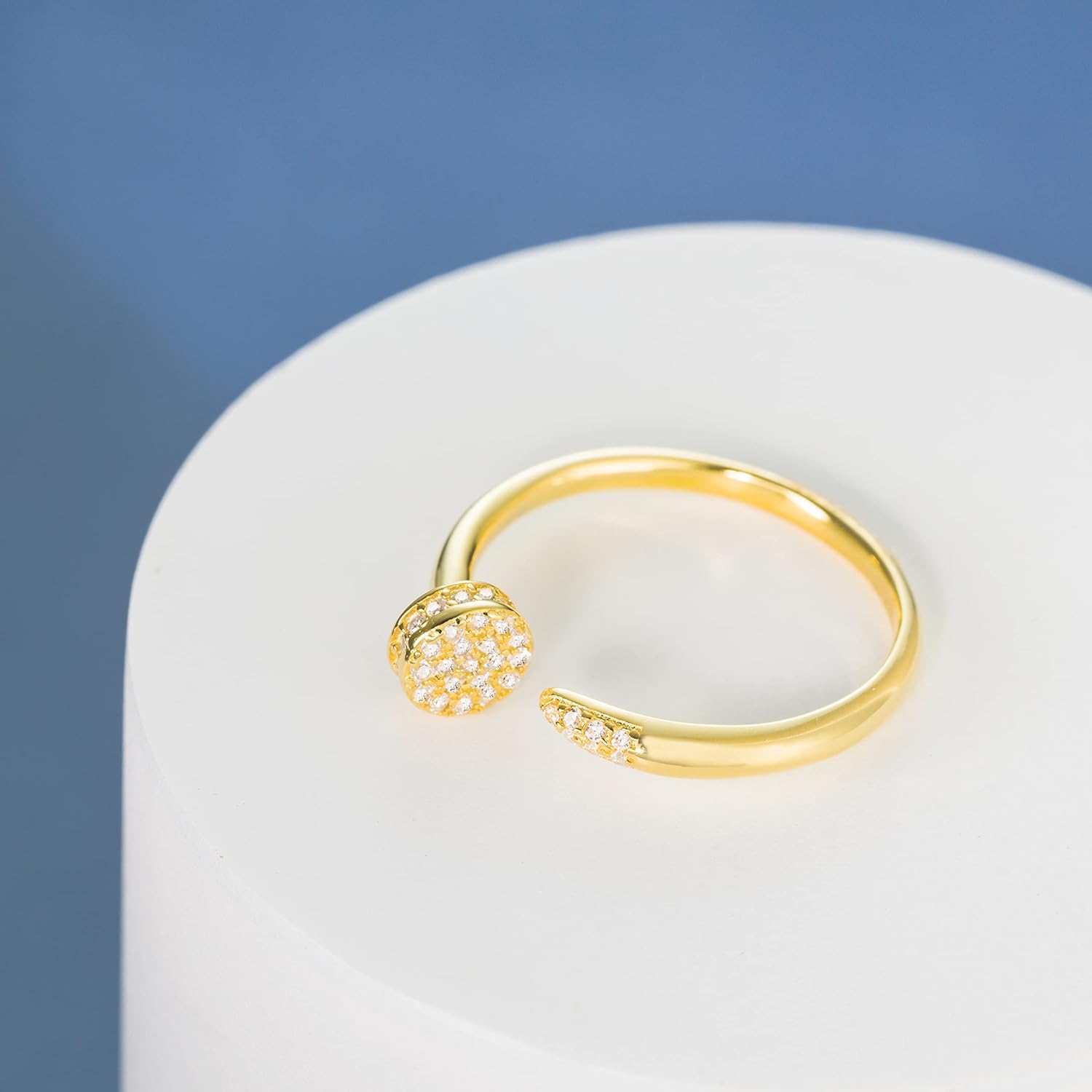 Aloha Jewelry Company 18K Gold Plated Sterling Silver Pave Open Circle Ring Stackable Wedding Band with Cubic Zirconia