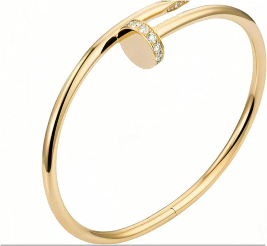 18K Gold Nail Cuff Bracelet for Women Elegant CZ Open Design, Stylish Gold Jewelry Gift for Fashionable and Elegant Women