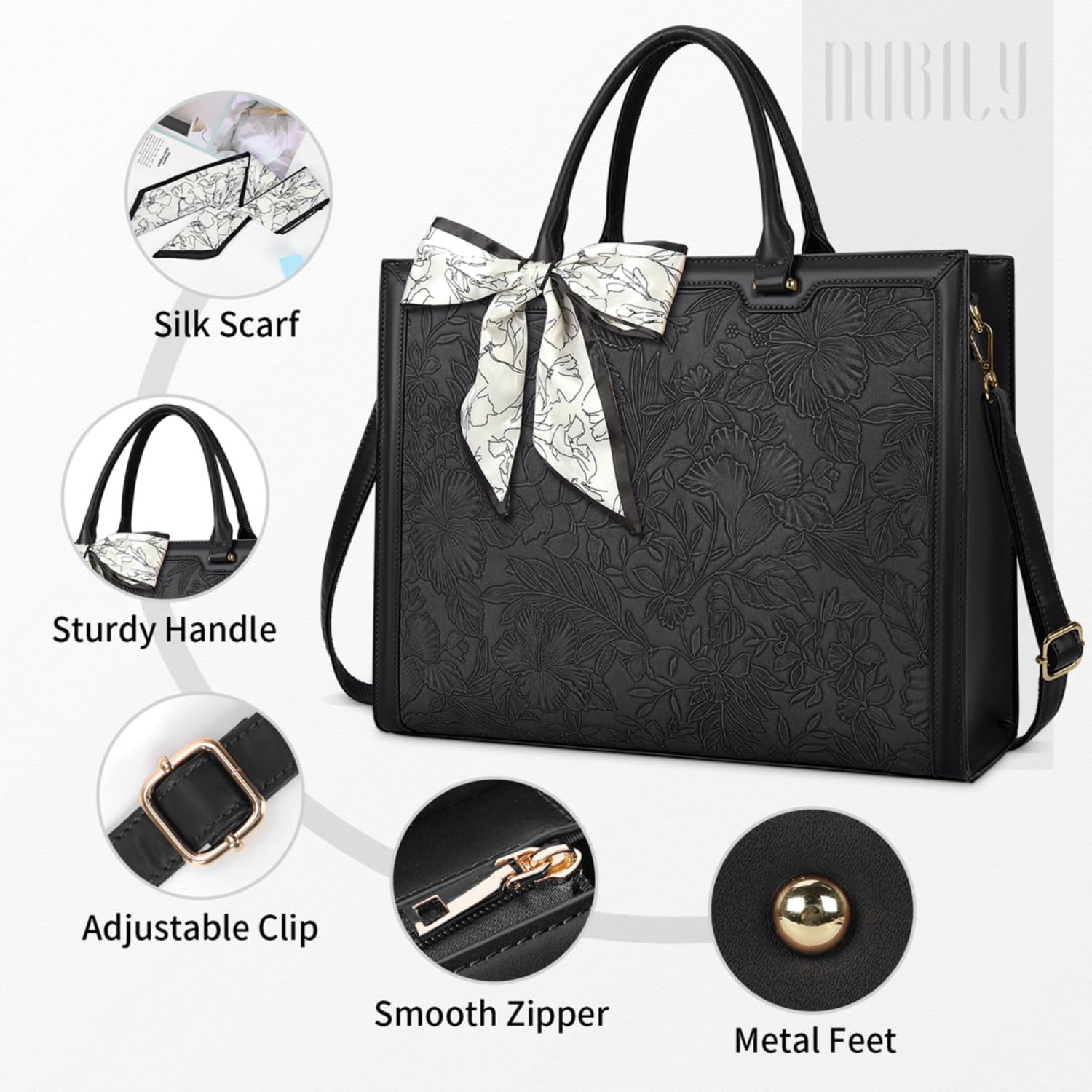 Laptop Bag for Women 15.6 Inch Tote Waterproof Leather Computer Business Lightweight Office Briefcase Large Capacity Handbag Shoulder Black