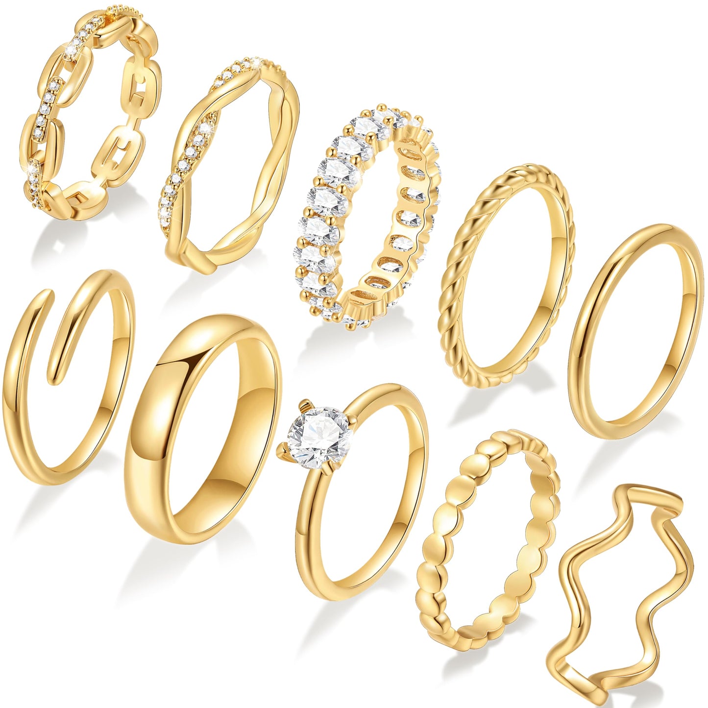 10 PCS 14K Gold Plated Rings Set for Women, Dainty Gold Knuckle Ring Non Tarnish, Simple Thumb Stacking Rings Pack Size 6/7/8/9/10