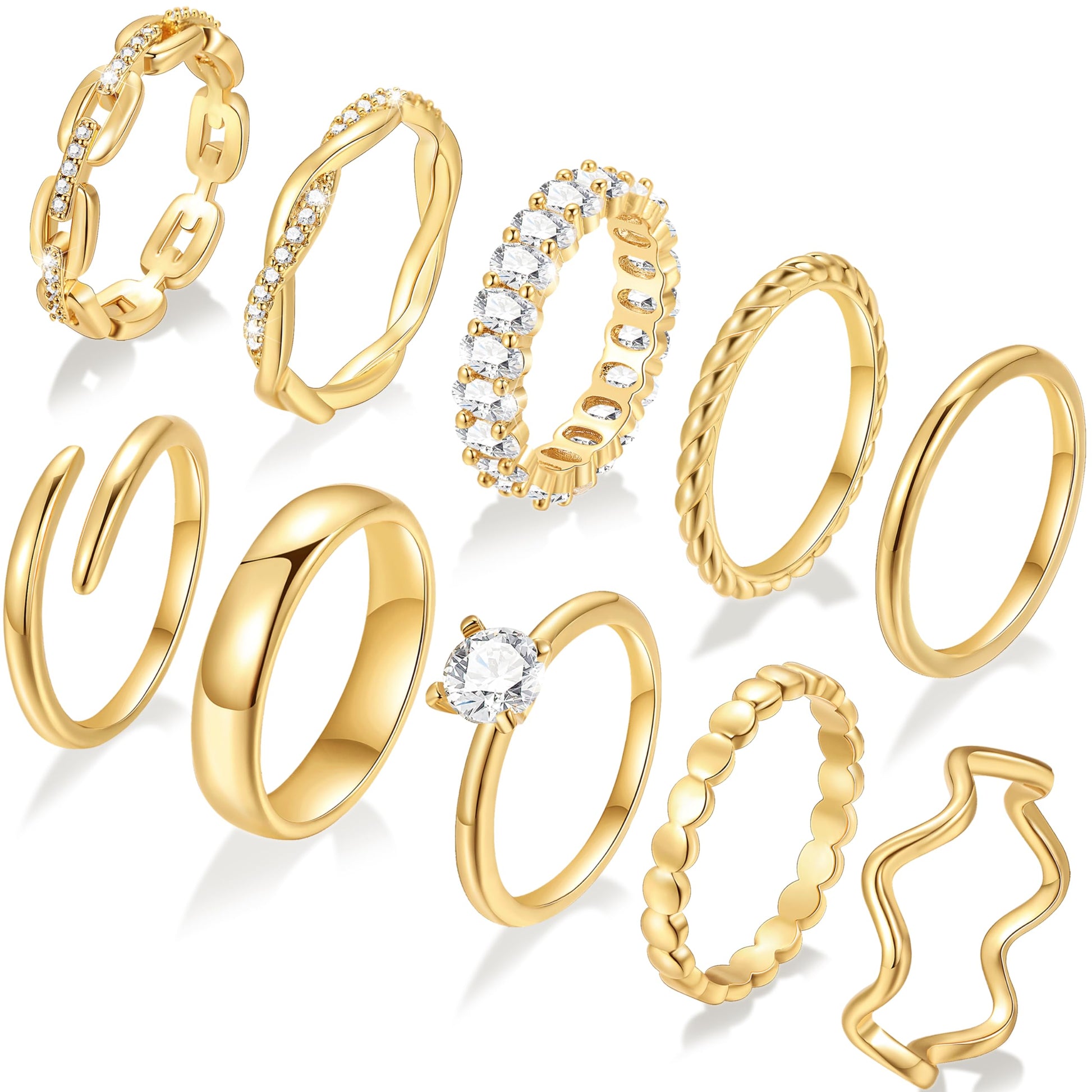 10 PCS 14K Gold Plated Rings Set for Women, Dainty Gold Knuckle Ring Non Tarnish, Simple Thumb Stacking Rings Pack Size 6/7/8/9/10