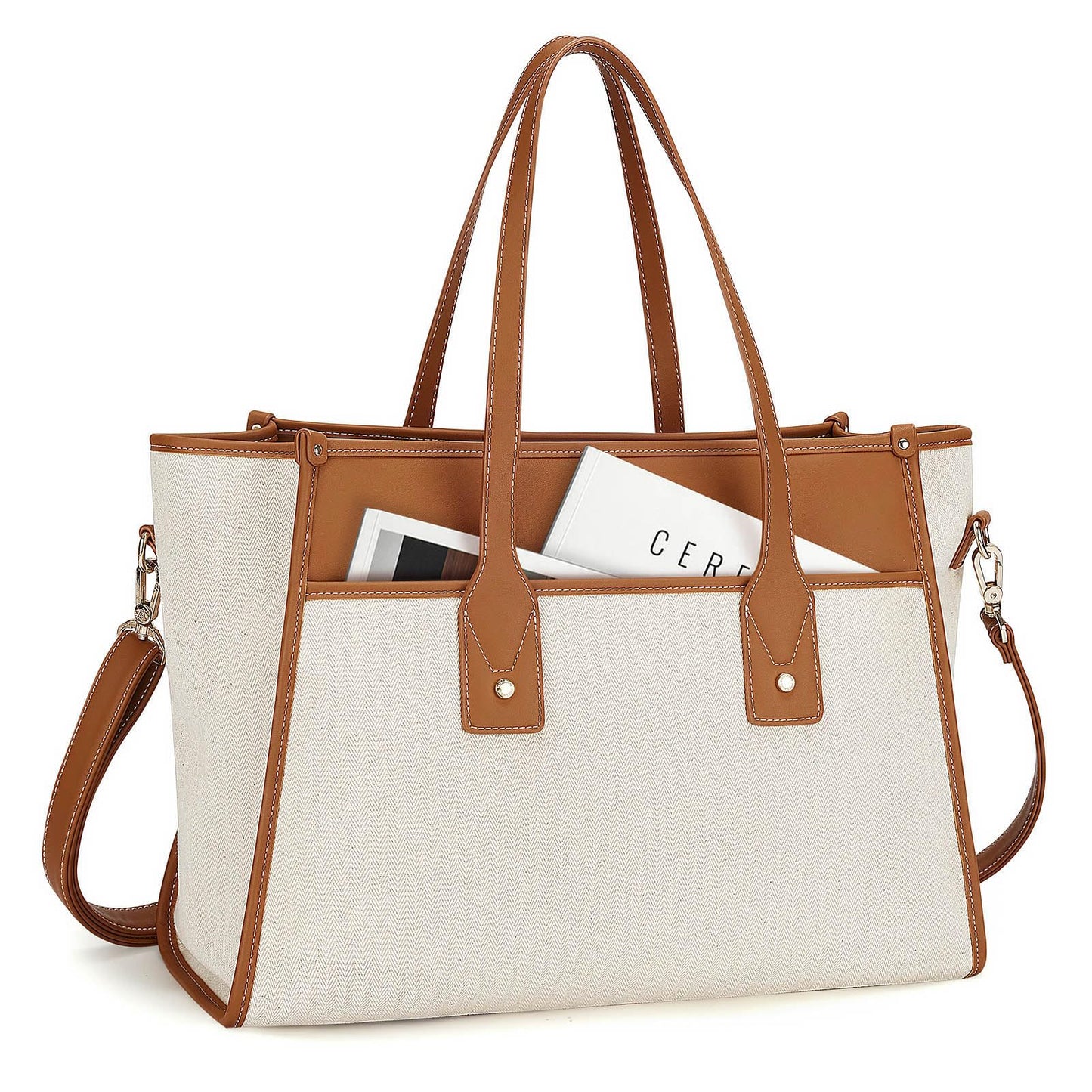Missnine Tote Bag Canvas Laptop Bag 15.6 inch Work Bags for Women Teacher Bag Casual Computer Shoulder Purse for Office, College, Travel
